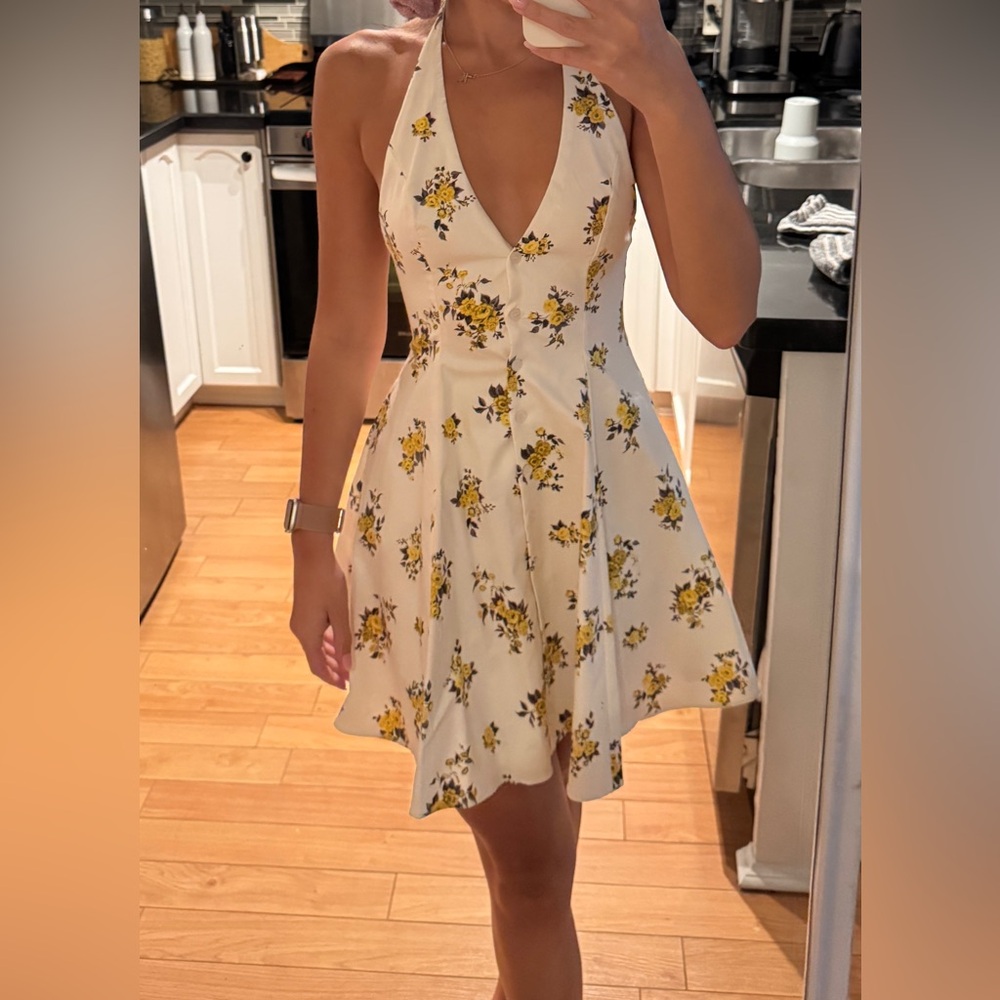 Zara Floral Yellow and White Hatler Dress